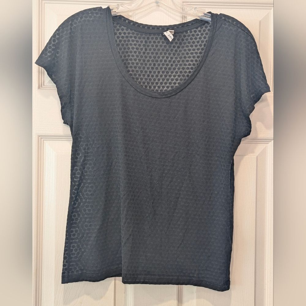 & Other Stories Black Sheer Women's Top Tee Size 6 Texture Short Sleeve Relaxed